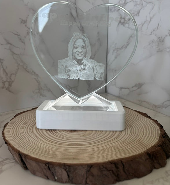Premium LED illuminating display stand custom 3D-printed on a USB-C rechargeable base with a dimmable motion sensor, made in McKinney Texas.